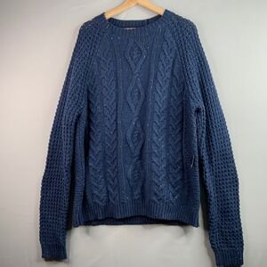 Lucky Brand Mens Navy Blue Cable Knit Sweater With Sparkle Accents Size L